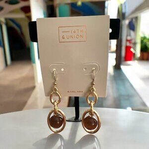 14th & Union 2 1/4" Gold Tone/Brown Hook Earrings-NWT